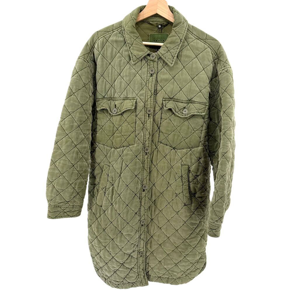 BlankNYC Olive Army Green Quilted Long Shacket Jacket Coat